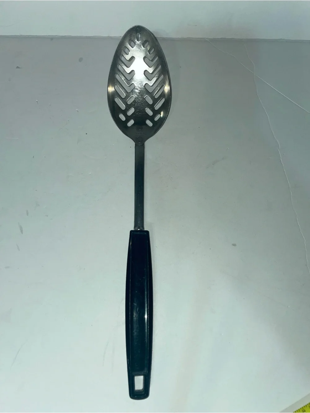 Vintage Ekco Slotted Serving Spoon Stainless Steel Black Plastic Handle